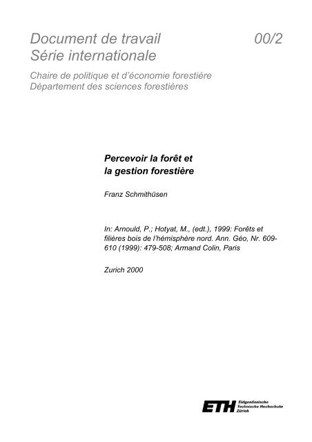 Percevoir la forÃªt et la gestion forestiÃ¨re - Professorship of ...