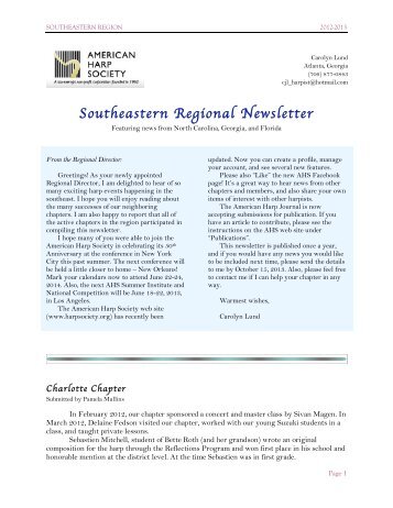 Southeastern Regional Newsletter - American Harp Society