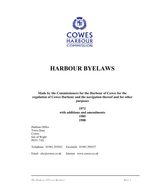 HARBOUR BYELAWS - Cowes Online