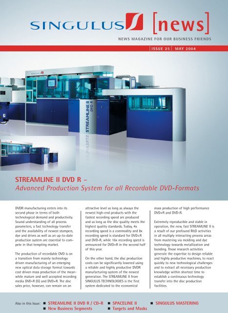 STREAMLINE II DVD R - Singulus Technologies AG