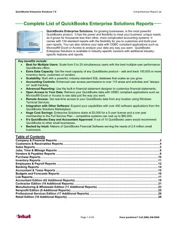 Comprehensive List of QuickBooks Premier Reports - Intuit