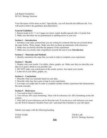 Lab Report Guidelines SCI141: Biology Sections Your lab report will ...
