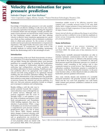 Velocity determination for pore pressure prediction. - Sigmacubed.com