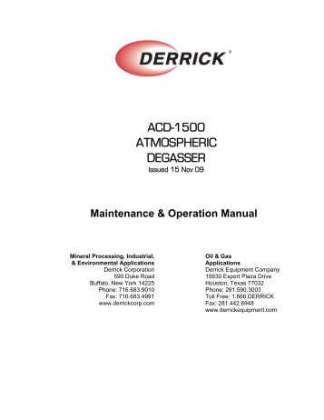 ACD-1500 ATMOSPHERIC DEGASSER - Derrick Corporation