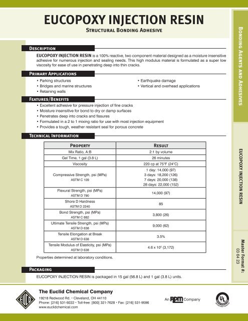 Eucopoxy Injection Resin Technical Data Sheet - Euclid Chemical Co