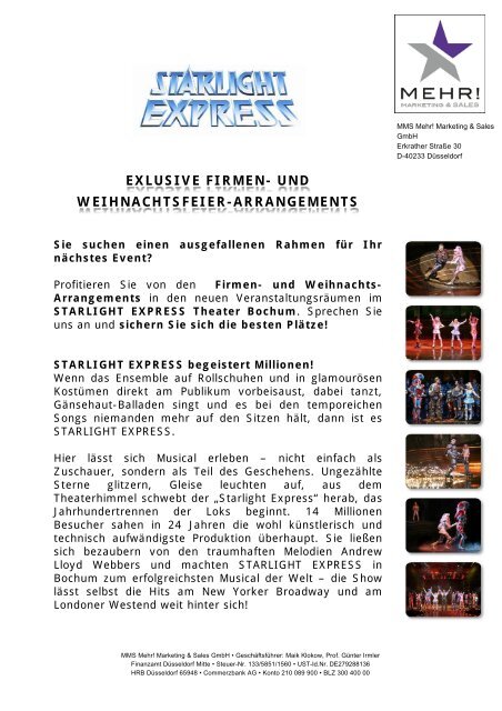 exlusive firmen- und weihnachtsfeier-arrangements - Starlight Express