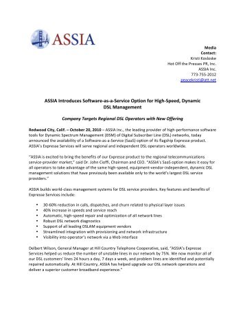 Expresse Services Release - PDF Final - ASSIA Inc.