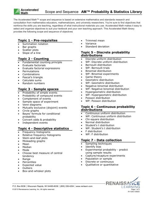 Scope and Sequence AMâ ¢ Probability & Statistics Library