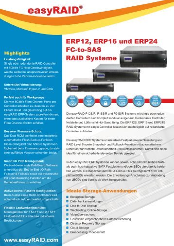 Datenblatt easyRAID ERP Systeme mit FC Host (PDF