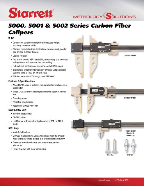 5000, 5001 & 5002 Series Carbon Fiber Calipers - Starrett