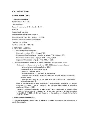 Curriculum Vitae Estela María Zalba