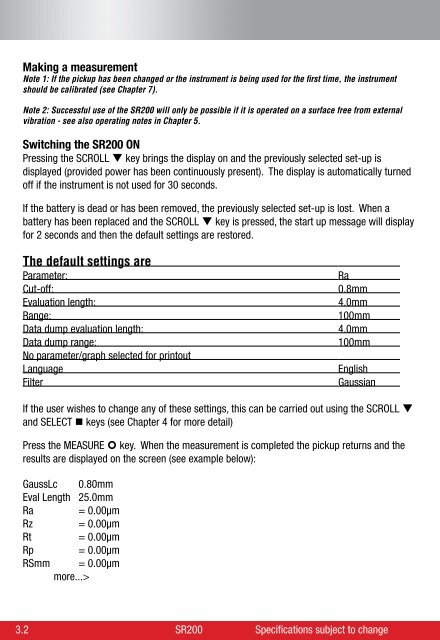 SR200 Surface Roughness Tester User Manual - Starrett