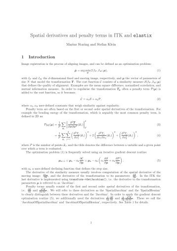 Spatial derivatives and penalty terms in ITK and elastix