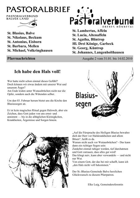 Pastoralbrief 31.01. - 14.02.2010 - Kath. Pfarrei St. Blasius zu Balve