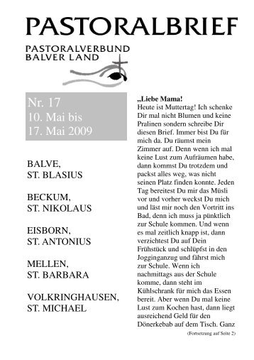 Pastoralbrief 10.05. - 17.05.09 - Kath. Pfarrei St. Blasius zu Balve