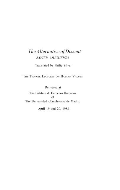 Muguerza, Javier - The Tanner Lectures on Human Values