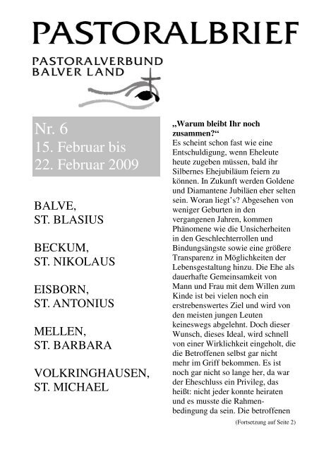 Pastoralbrief 15.02. -22.02.09 8 Seiten - Kath. Pfarrei St. Blasius zu ...