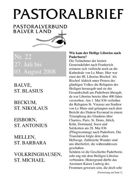 Pastoralbrief 27.07. - 03.08.08 - Kath. Pfarrei St. Blasius zu Balve