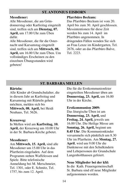 Pastoralbrief 05.04. - 19.04.09 - Kath. Pfarrei St. Blasius zu Balve