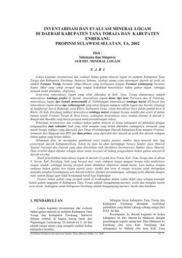 Inventarisasi dan Evaluasi Mineral Logam Di Daerah Kabupaten