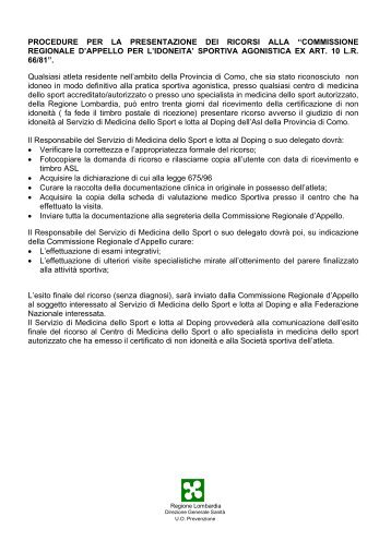 commissione regionale d'appello per l'idoneita' sportiva ... - Asl Como