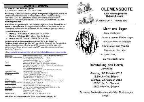 Clemensbote Kath Kirchengemeinde St Clemens Botnang