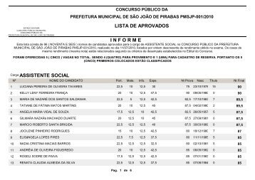 LISTA DE APROVADOS PORTADOR DE NESSECIDADES ... - FIBRA.