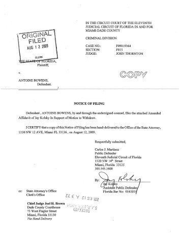 Notice of Filing of Amended Affidavit of Jay Kolsky in Support of ...