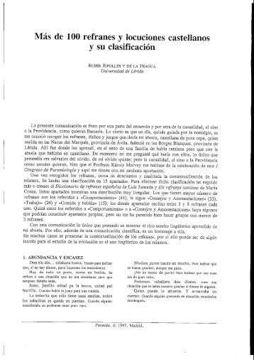 MÃ¡s de 100 refranes y locuciones castellanos y su ... - Paremia.org