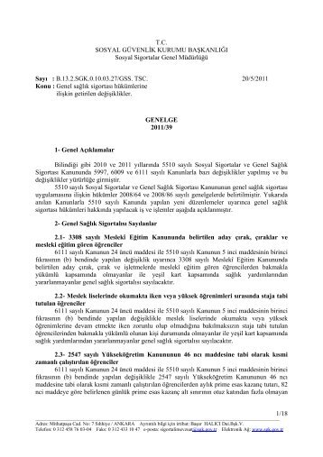 Genel SaÄlÄ±k SigortasÄ± HÃ¼kÃ¼mlerine Ä°liÅkin Getirilen DeÄiÅiklikler