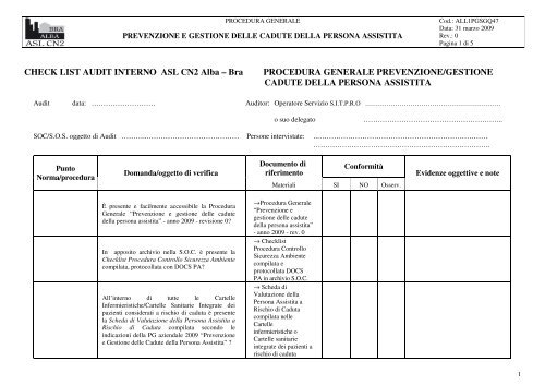 CHECK LIST AUDIT INTERNO ASL CN2 Alba â Bra PROCEDURA ...