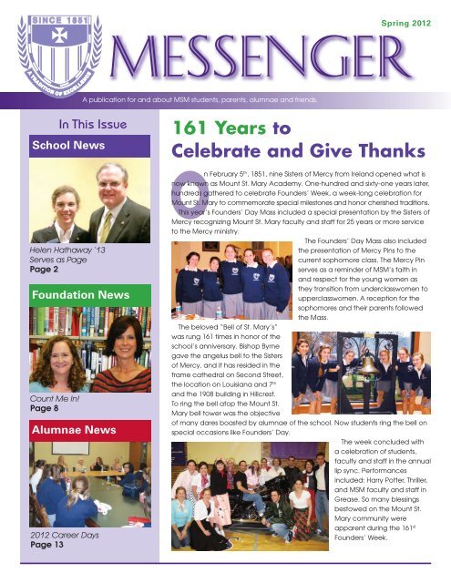 Spring 2012 Messenger - Mount St. Mary Academy - Website