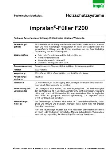 Holzschutzsysteme impralan Â® -FÃ¼ller F200 - pyroplast