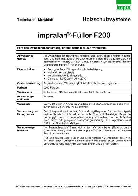 Holzschutzsysteme impralan Â® -FÃ¼ller F200 - pyroplast