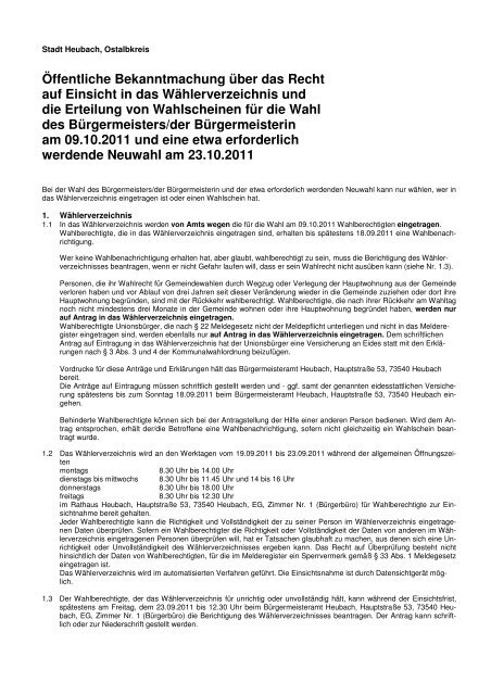 Amtsblatt KW 36 Öffentliche Bekanntmachung ... - Stadt Heubach