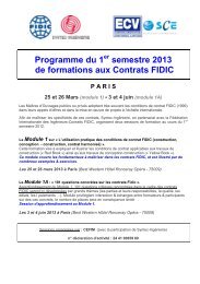 Programme du 1 semestre 2013 de formations aux Contrats FIDIC