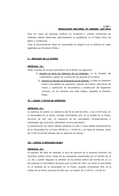 Licitacion Publica NÂº 4-ULP-2013 Pliego de Bases y Condiciones