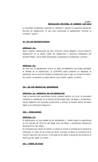 Licitacion Publica NÂº 4-ULP-2013 Pliego de Bases y Condiciones