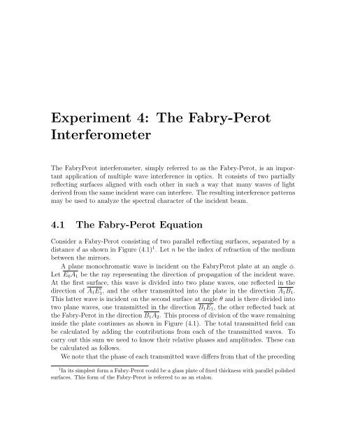 Experiment 4: The Fabry-Perot Interferometer
