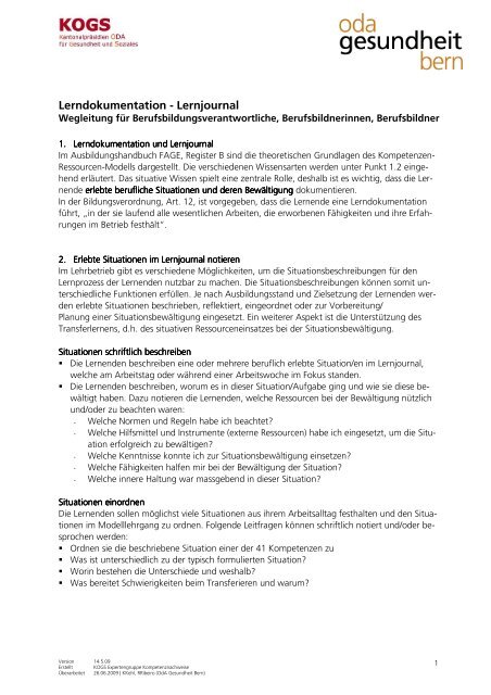 Lerndokumentation - Lernjournal - OdA Gesundheit Bern