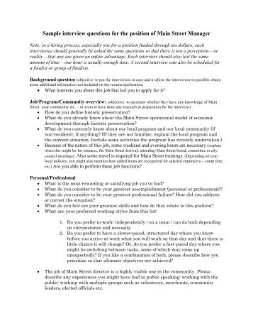 Sample interview questions for the position of Main ... - Heritage Ohio