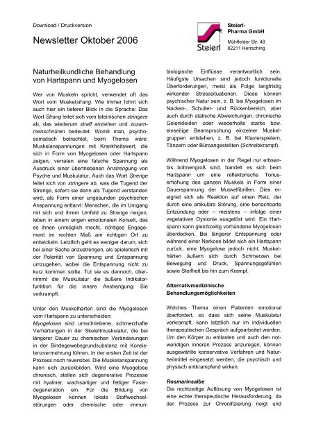 Newsletter Oktober 2006 - Steierl-Pharma GmbH
