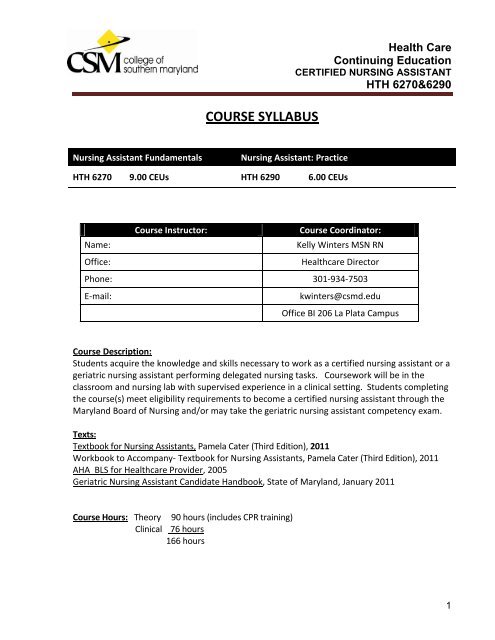 COURSE SYLLABUS - College of Southern Maryland