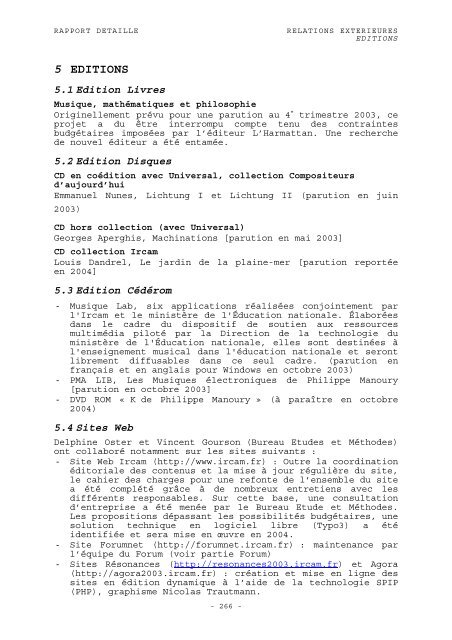 RAPPORT D'ACTIVITÃ 2003 - WWW Ircam