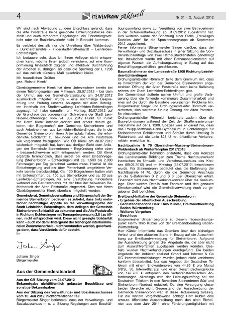 Steinenbronn Aktuell Nr. 31. vom 02. August 2012