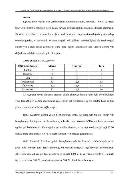 Temsili Bir Ãrneklemde Sosyo-Ekonomik StatÃ¼ ... - Sosyoloji DerneÄi