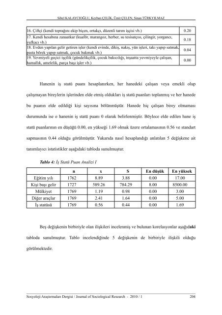 Temsili Bir Ãrneklemde Sosyo-Ekonomik StatÃ¼ ... - Sosyoloji DerneÄi