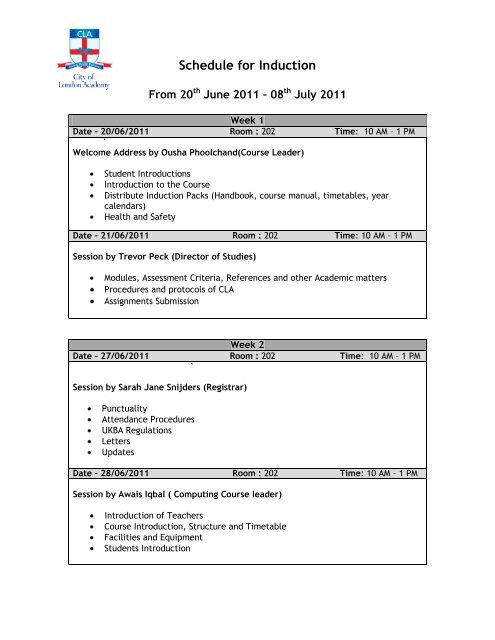 Schedule for Induction