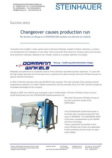 Changeover causes production run - Steinhauer Elektromaschinen AG