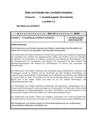 Ziele und Inhalte der Lernfeld-LehrplÃ¤ne